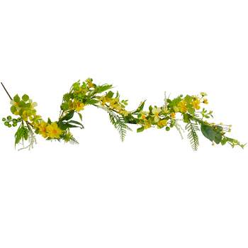 Northlight 5' Yellow Daisy and Berry Floral Spring Garland