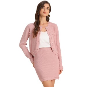 INSPIRE CHIC Women's Stretch Short Sweater Jacket and Vintage Skirt Sets 2 Piece Suit - 1 of 4