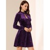 INSPIRE CHIC Women's Keyhole Neck High Waist Long Sleeve Velvet Swing Mini Dress - 4 of 4