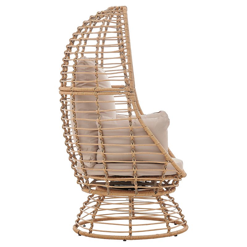 Barton Outdoor Rattan Wicker Swivel Basket Egg Chair Lounge Chair with Cushion, Beige, 4 of 7