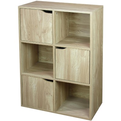 Home Basics 6 Cube Wood Storage Shelf with Doors, Natural