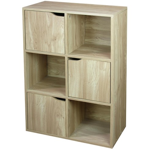 6 Cube Wood Storage Shelf With Doors, Wooden Storage Cubes With Doors
