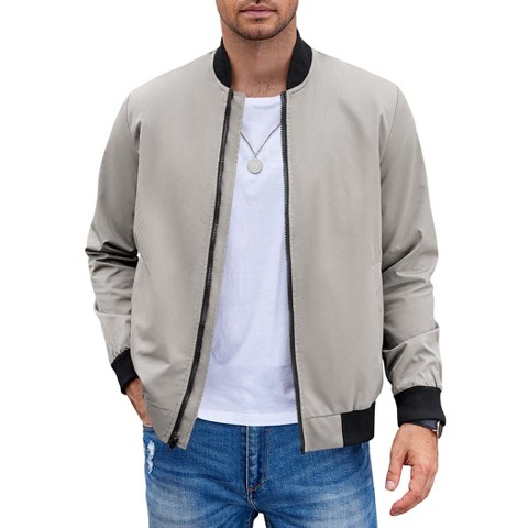 COOFANDY Men Bomber Jacket Lightweight Windbreaker Jackets Casual Softshell Flight Fashion Winter Fall Coat with Pocket Light Grey M