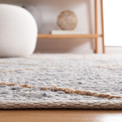 Light Gray and Natural Handwoven Leather Cotton Area Rug 4' x 6'