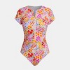 Women's Floral Short Sleeve Rash Guard Zipper Front One Piece Swimsuit - Cupshe - 3 of 4