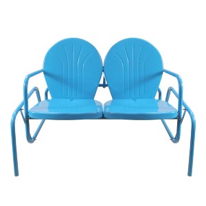 Northlight 2-Person Outdoor Retro Metal Tulip Double Glider Patio Chair, Turquoise Blue - 1 of 4