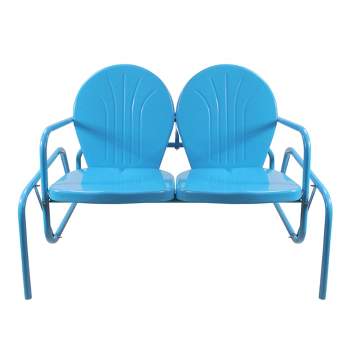 Northlight 2-Person Outdoor Retro Metal Tulip Double Glider Patio Chair, Turquoise Blue