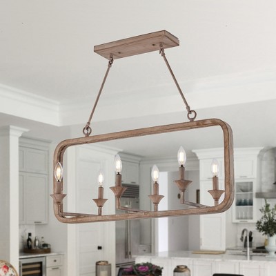 Bella Depot 6-Light Wood Chandelier Retro Adjustable Square Pendant Light for Kitchen Island