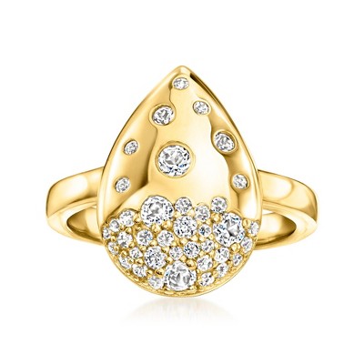 Ross-Simons 0.50 ct. t.w. Scattered White Topaz Teardrop Ring in 18kt Gold Over Sterling