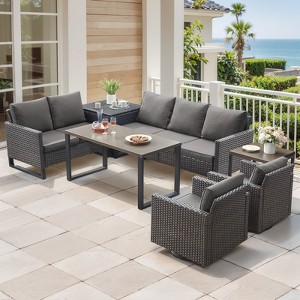 Belord 7PCS Outdoor Sectional Patio Furniture Set, All Weather Conversation with Swivel Patio Chair, Storage Box, L-Shape Sectional Sofa, Coffee Table - 1 of 4