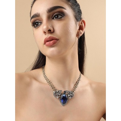 SOHI Women's Sapphire Blue Party Stone Statement Necklace