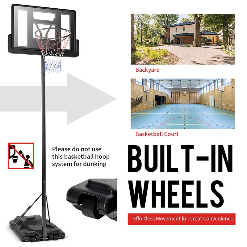 Height Adjustable Portable Basketball Hoop System Shatterproof Backboard Wheels  2 Nets, 5 of 9