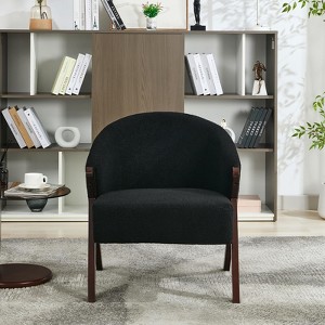 Modern Accent Chair, Mid Century Accent Chair with Teddy Velvet, Upholstered Comfy Reading Chair, Armless Side Sofa Chair for Living Room Bedroom - 1 of 4