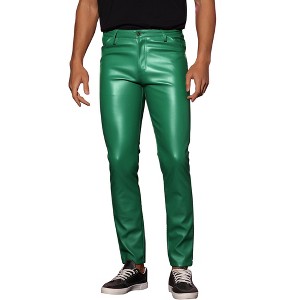 Lars Amadeus Men's Slim Fit Motorcycle Biker Faux Leather Trousers - 1 of 4