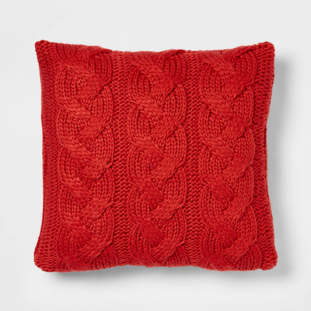 Oversized Chunky Cable Knit Square Throw Pillow Red - Threshold