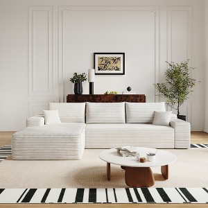 107" Cloud Plush Corduroy Modular L-Shaped Sectional Sofa with Left Chaise, Floor Design, No Assembly - 1 of 4