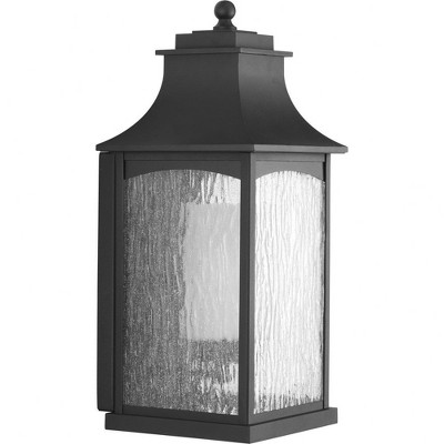 Progress Lighting Maison 1-Light Outdoor Wall Lantern in Black with Seeded Glass Shade