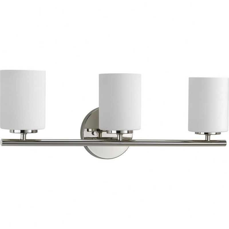 Progress Lighting Replay Collection 3-Light Bath Vanity, Polished Nickel, Shade Included, 1 of 6