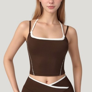 Anna-Kaci Active Women's Double Strap Square Neck Activewear Crop Top with Contrast Trim and Streamlined Athletic Fit - 1 of 4