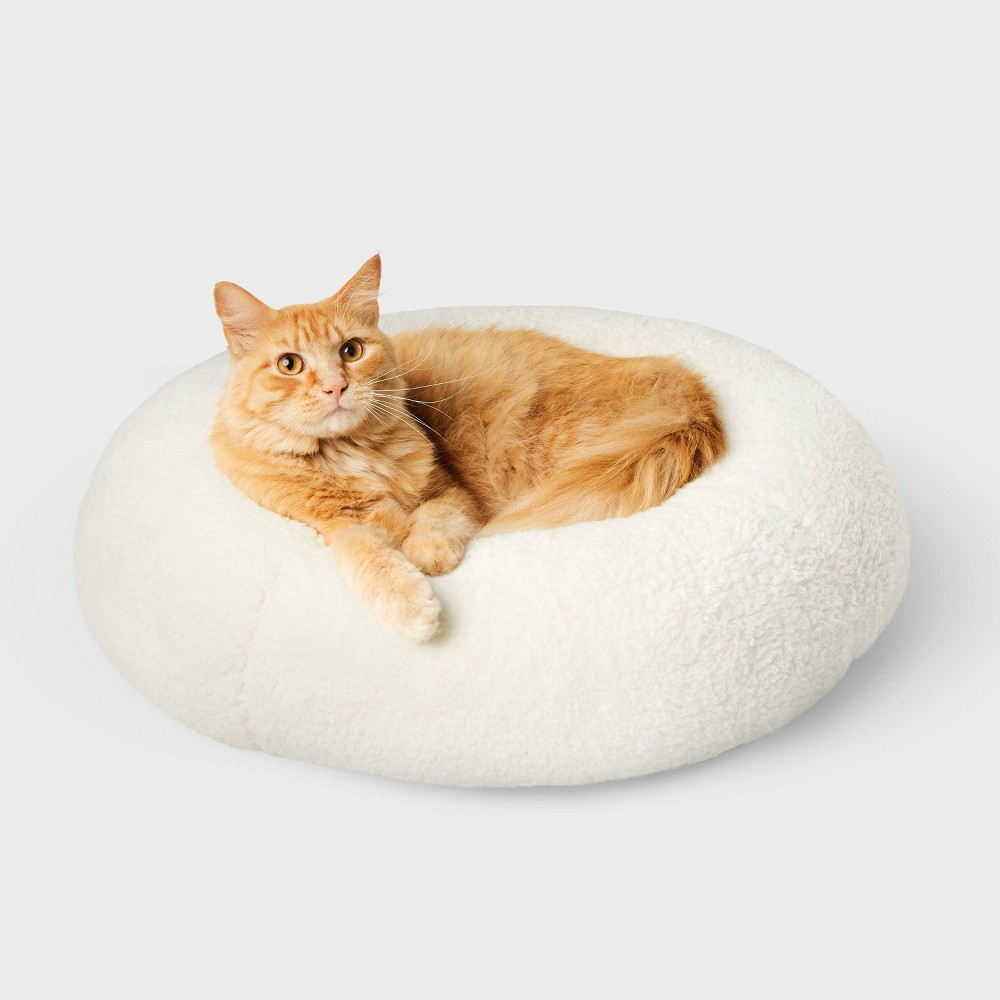 Round Faux Shearling Dog Bolster Bed - Wondershop™ Cream S