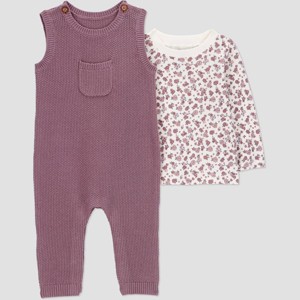 Carter's Just One You® Baby Girls' 2pc Floral Long Sleeve Shirt and Sweater Overall Set - Plum - 1 of 4
