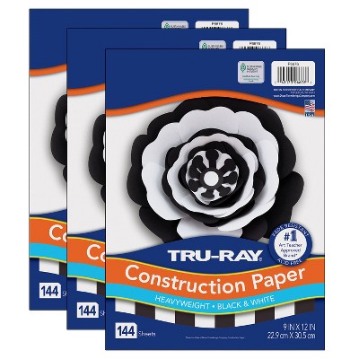 Tru-Ray® Premium Construction Paper, Black & White, 9" x 12", 144 Sheets Per Pack, 3 Packs