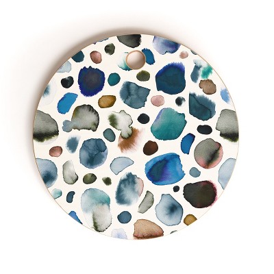Ninola Design Watercolor Stains Blue Gold Round Cutting Board - Deny Designs