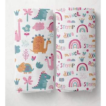 Little Dino Girls Fucshia/Aqua 2 pack Muslin Swaddling Blankets