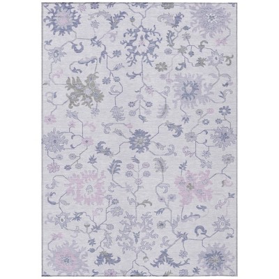 Lavender Mauve And Gray Floral Washable Indoor Outdoor Area Rug