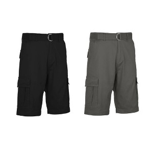Galaxy By Harvic Men's Flat Front Belted Cotton Cargo Shorts-2 Pack - 1 of 3
