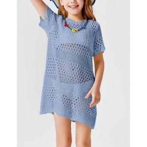 Girls Beach Cover Ups Short Sleeve Boho Crochet Beach Dress Lightweight Sweater Cover Ups for Girls Bathing Suits - 1 of 4