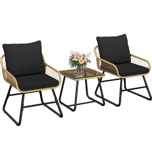 Yaheetech Set of 3 Patio Bistro Set with Cushions & Pillows for Balcony, Porch, Backyard - 1 of 4