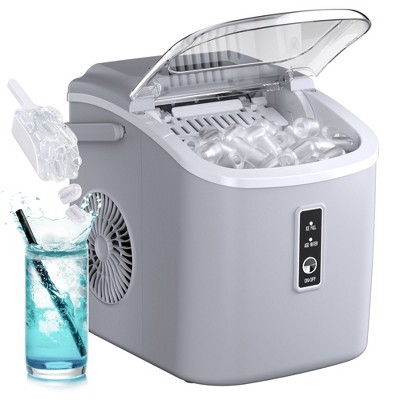 Simzlife Countertop Ice Maker Machine with Handle, 26.5lbs Per Day, 9 Cubes in 6 Mins, Auto-Cleaning Portable Ice Maker with Basket and Scoop,Gray