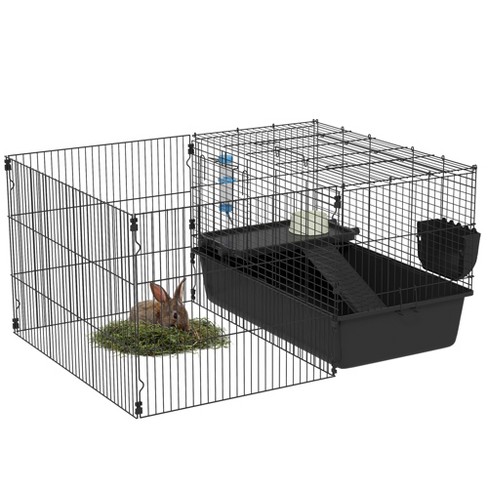 PawHut 35 Small Animal Cage Chinchilla Guinea Pig Hutch Ferret Pet House  with Platform Ramp, Food Dish, Wheels, & Water Bottle