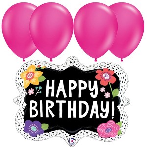 LoonBalloon 30 Inch Flower Dots Birthday Balloon with 4 latex balloons- Festive & Colorful - 1 of 4