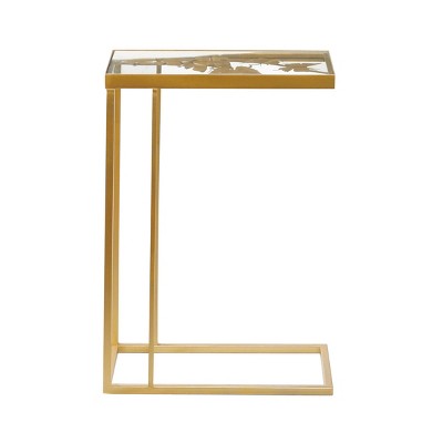 Elegant Gold Metal and Clear Glass C-Shaped Accent Table