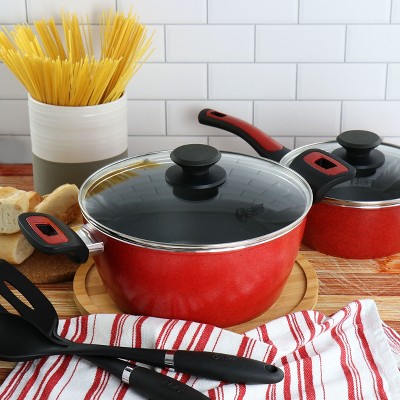 Oster 7 Piece Red Non-Stick Aluminum Cookware Set