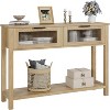 Entryway Table, Wood Console Table with 2 Glass Drawers, 2 Tier Sofa Table with Storage for Living Room, Foyer Tables for Entryway-Burlywood - 3 of 4
