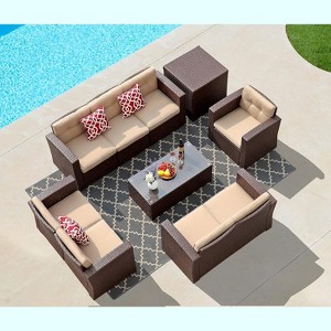 SUGOLD Super Patio 9 Piece Patio Furniture Set with Storage Box, Rattan Outdoor Conversation Set with Tempered Glass Coffee Table, Outdoor Sectional - 1 of 1