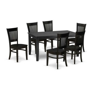 HomeStock 7-Pc Rectangle Black Finish Solid Wood Top Dining Table with 6 Chairs with Slat Back - 1 of 4