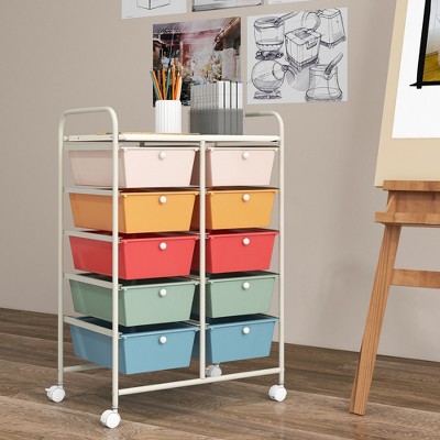 Macaron Multicolor 10-Drawer Rolling Storage Cart with Metal Frame
