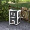PawHut Outdoor Cat House, Wooden Feral Cat House 2 Tiers Cat Shelter with Weatherproof Roof, Removable Floor, Escape Doors, for 1-2 Cats, Gray - 3 of 4