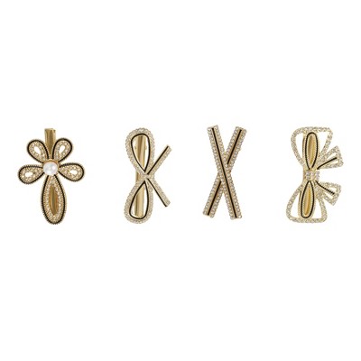 Unique Bargains Women's Fashion Grace Bow Rhinestones Hair Clips Silver Tone Black 4 Pcs