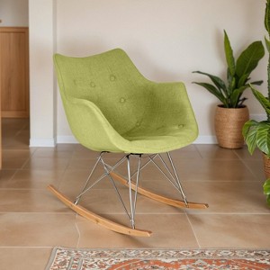 LeisureMod Willow Nursery Rocking Chair in Twill Fabric/Velvet Upholstery - Eiffel Ash Wood Base, Plus Comfort, Perfect for Nurseries - 1 of 4