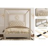 Full/Queen Size Canopy Bed Frame with Nailhead Decoration Headboard, Upholstered Bed Frame with Poles 4 Corner Bed Bracket, Solid Wood Slats Support - 4 of 4