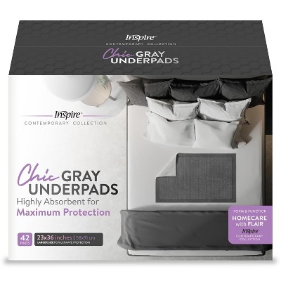 Inspire Ultra Underpads Incontinence Bed Pads | Chic Gray Modern Design | Hospital Bed Pads Disposable