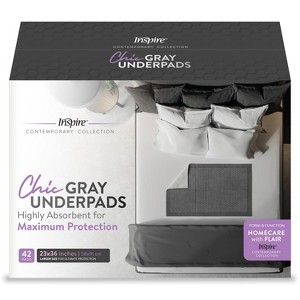 Inspire Ultra Underpads Incontinence Bed Pads | Chic Gray Modern Design | Hospital Bed Pads Disposable - 1 of 4