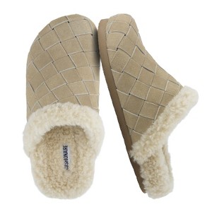 CUSHIONAIRE Cliché Genuine Suede Woven Mule Slippers for Women Indoor and Outdoor - Slip On Faux Fur Lining Women Footwear for Comfort - 1 of 4