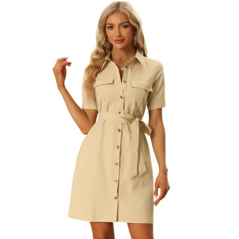 Posijego Womens Button Down Shirts Solid Color Collared Dress