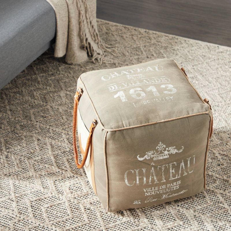 Canvas Pouf with Faux Leather Detail Gray - Olivia &#38; May, 4 of 11